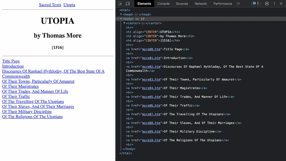 Table of Contents Example Screenshot